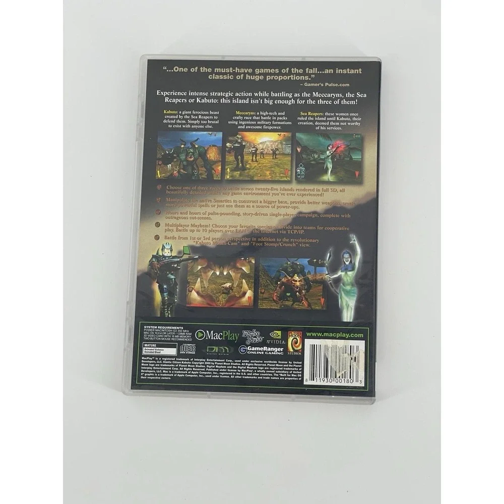 Giants Citizen Kabuto MacPlay CD Game Complete w/ Manual Tested Good Condition